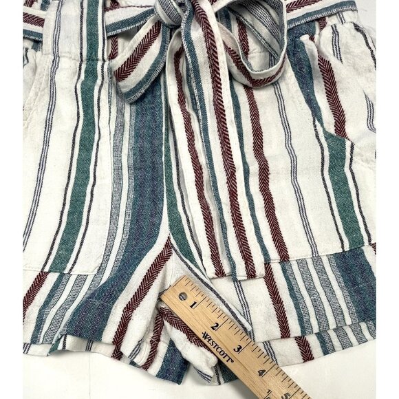 INDIGO REIN Womens MEDIUM Teal/Maroon Stripe Linen Blend 2.5" Paperbag SHORTS - Picture 5 of 7